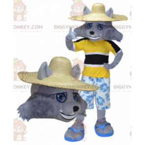 BIGGYMONKEY™ mascottekostuum grijze wolf vakantieganger -