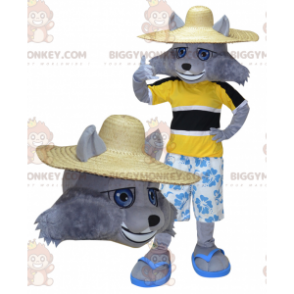 BIGGYMONKEY™ Maskotdräkt Grå Wolf Vacationer Outfit -