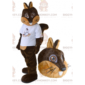 Ruskea ja ruskea orava BIGGYMONKEY™ maskottiasu valkoisella