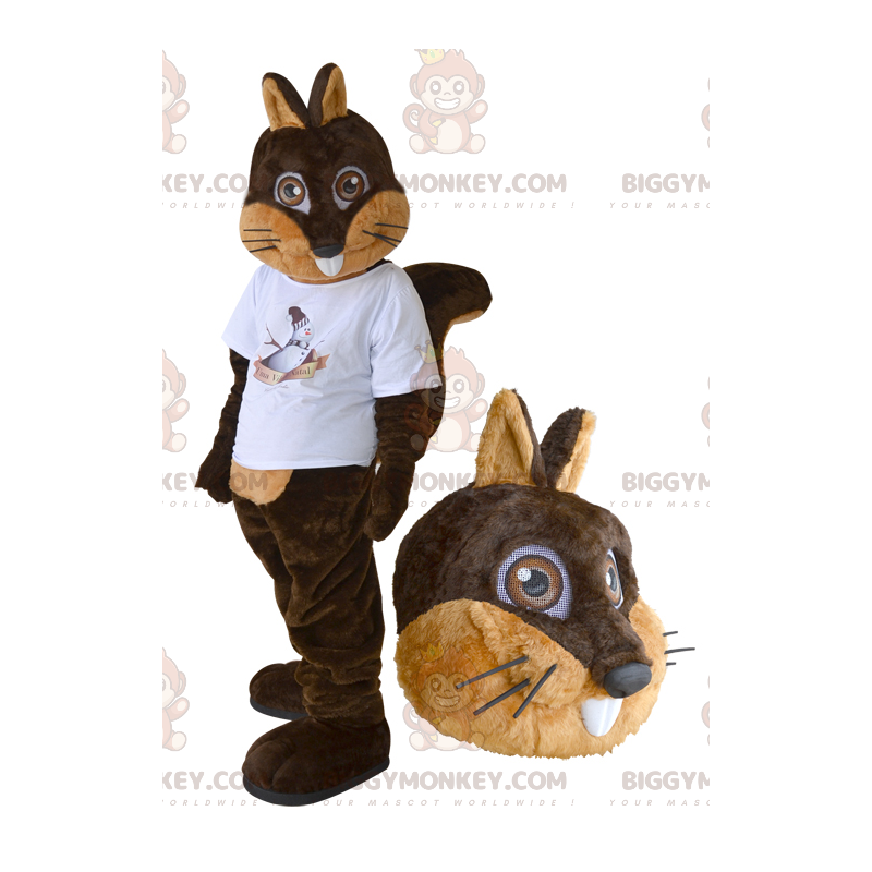 Brun och brun ekorre BIGGYMONKEY™ maskotdräkt med vit T-shirt -