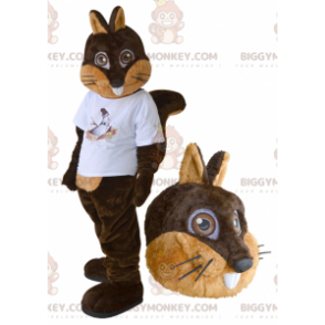 Brun och brun ekorre BIGGYMONKEY™ maskotdräkt med vit T-shirt -