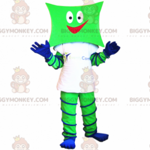 Disfraz de mascota de muñeco de nieve con cabeza cuadrada verde