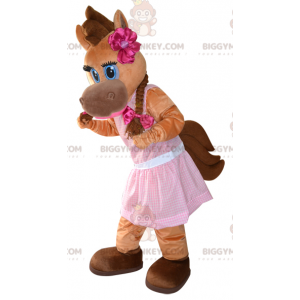 Traje de mascote de cavalo marrom de potro feminino paquerador