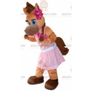BIGGYMONKEY™ Flirtatious Feminine Foal Brown Horse Mascot