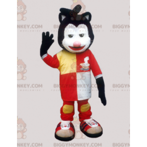 Kostým černo-bílé kočky BIGGYMONKEY™ maskota s velmi barevným