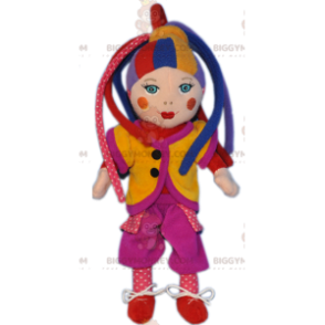 Mycket färgglad Harlequin Doll Clown BIGGYMONKEY™ maskotdräkt -