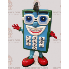 Disfraz de mascota BIGGYMONKEY™ calculadora azul y verde con