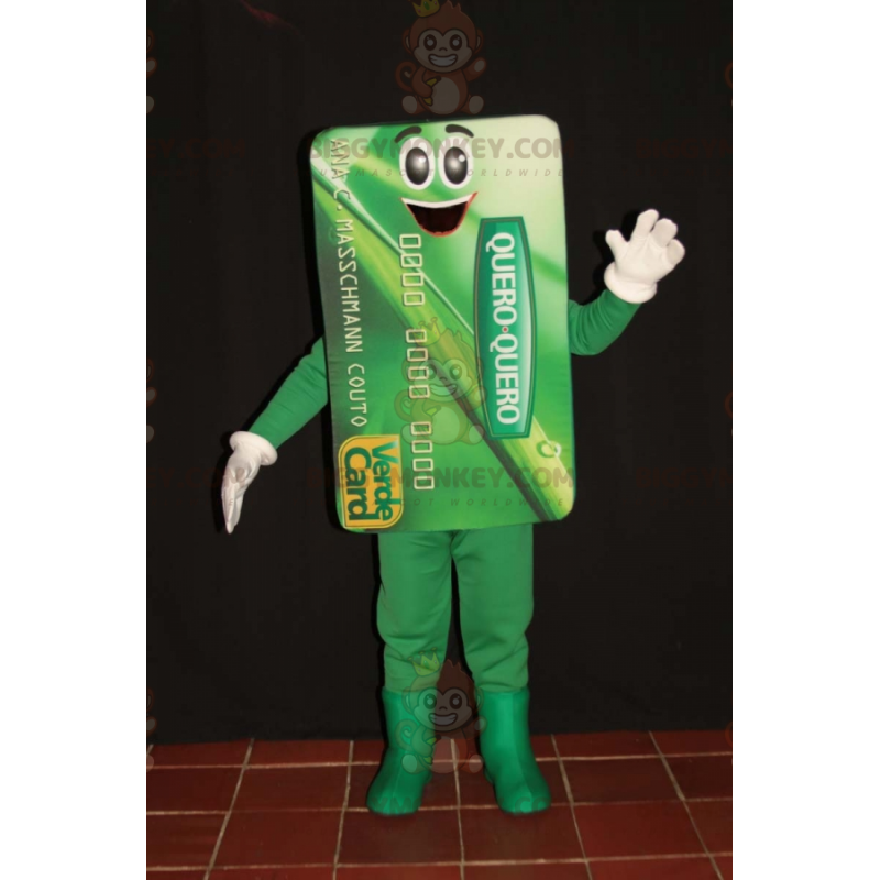 Costume de mascotte BIGGYMONKEY™ de carte bancaire verte