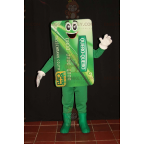 Giant green bank card BIGGYMONKEY™ mascot costume. Blue card –