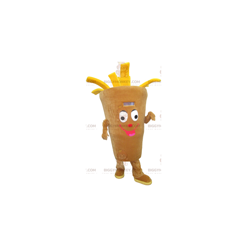 BIGGYMONKEY™ Giant Fries Cone Beige and Yellow Mascot Costume –