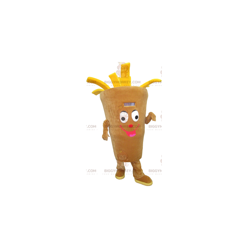 BIGGYMONKEY™ Giant Fries Cone Beige och gul maskotdräkt -