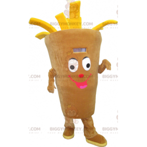 BIGGYMONKEY™ Giant Fries Cone Beige og gul maskotkostume -