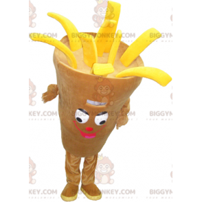 BIGGYMONKEY™ Giant Fries Cone Beige and Yellow Mascot Costume –