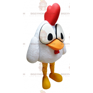 BIGGYMONKEY™ maskotkostume Hvid hane med store øjne og rød