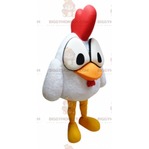 BIGGYMONKEY™ Mascot Costume White Rooster With Big Eyes And Red