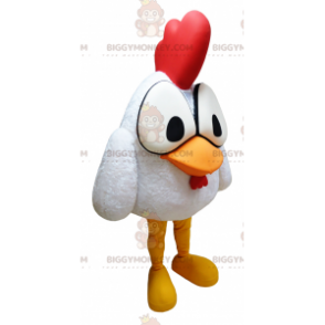 BIGGYMONKEY™ maskotkostume Hvid hane med store øjne og rød