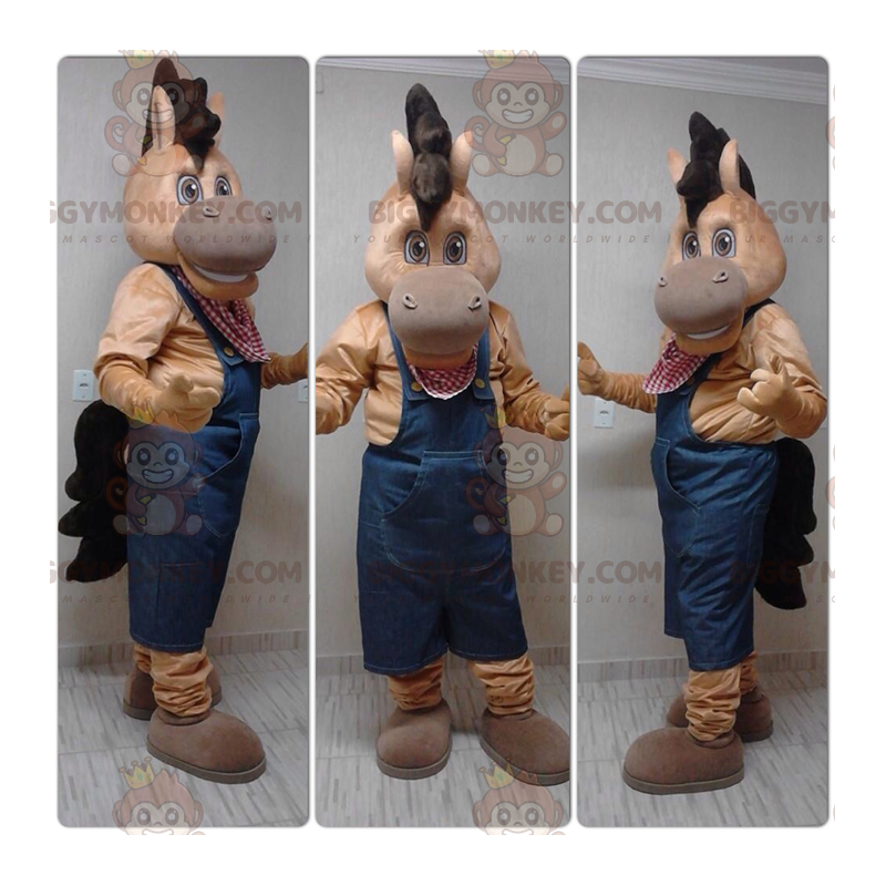 Fantasia de mascote de cavalo marrom potro BIGGYMONKEY™ vestida