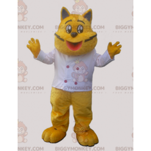 BIGGYMONKEY™ Μασκότ Κοστούμι Κίτρινη Γάτα σε Στολή Μάγειρας -