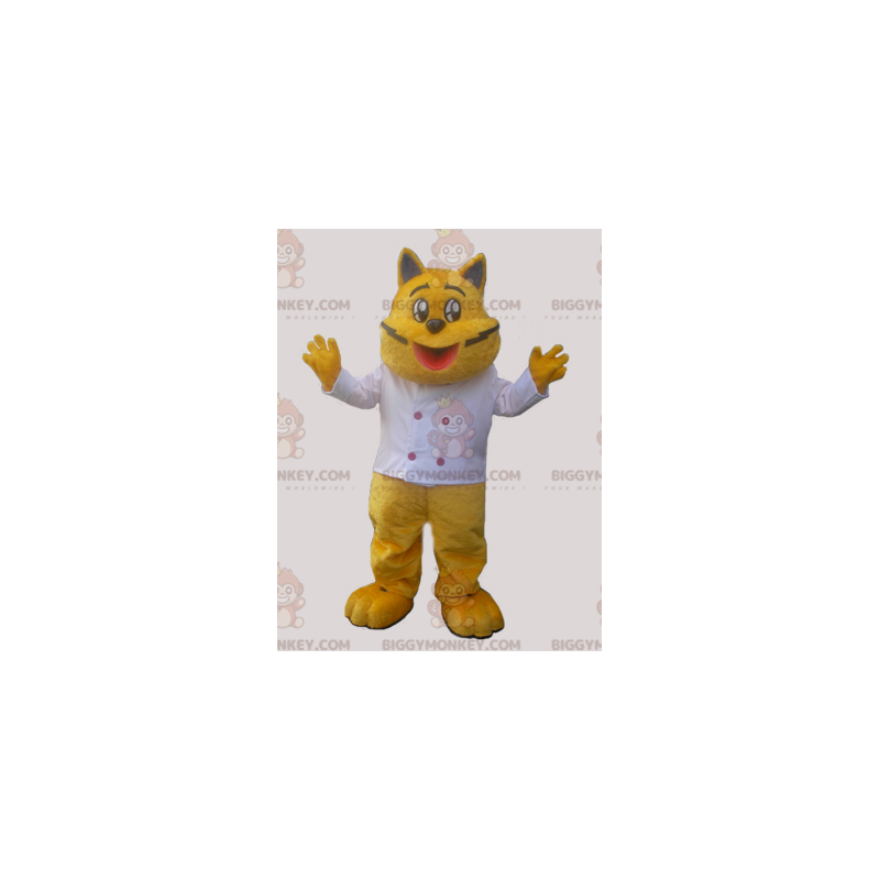 BIGGYMONKEY™ maskottiasu, keltainen kissan kokkiasu -