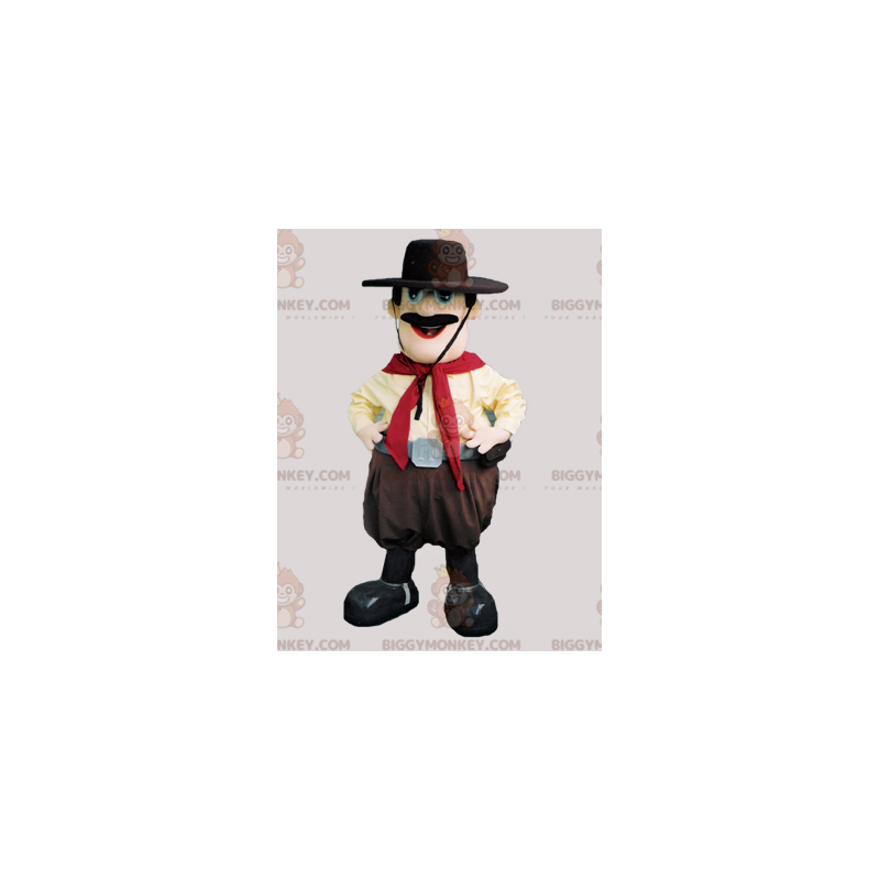 Schnurrbärtiges Cowboy BIGGYMONKEY™ Maskottchenkostüm mit Hut -
