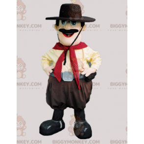 Schnurrbärtiges Cowboy BIGGYMONKEY™ Maskottchenkostüm mit Hut -