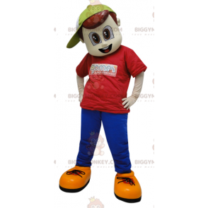 Boy BIGGYMONKEY™ Mascot Costume Dressed in Red and Blue with