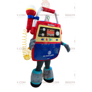 Very colorful musical toy BIGGYMONKEY™ mascot costume. Radio