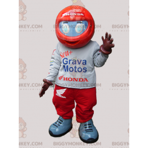 Traje de mascote de motociclista BIGGYMONKEY™ com capacete e