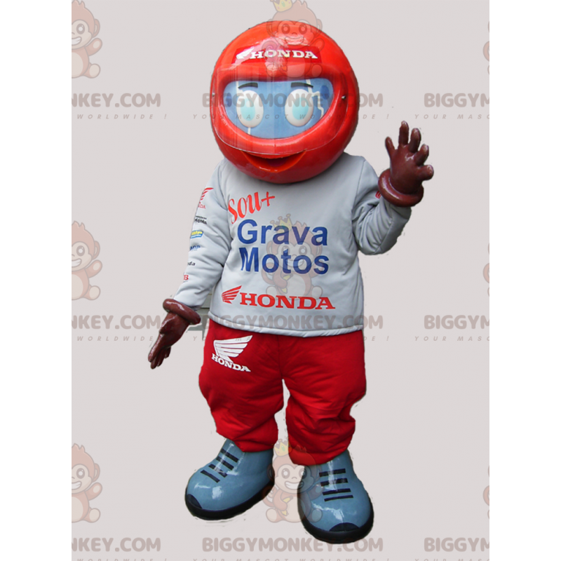 Motorcycle Rider BIGGYMONKEY™ Mascot Costume with Helmet and