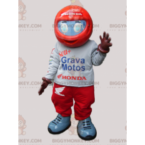 Traje de mascote de motociclista BIGGYMONKEY™ com capacete e