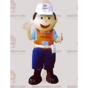 BIGGYMONKEY™ Arbeiter-Maskottchen-Kostüm mit Mütze und buntem