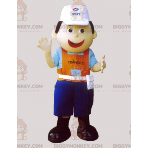 BIGGYMONKEY™ Worker Mascot Costume with Cap and Colorful Outfit