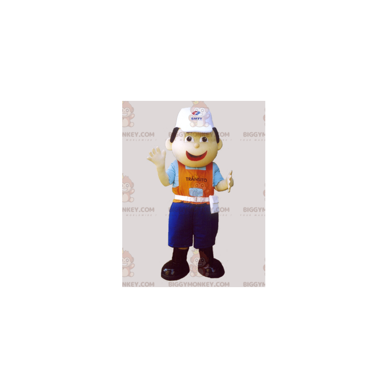 BIGGYMONKEY™ Arbeiter-Maskottchen-Kostüm mit Mütze und buntem