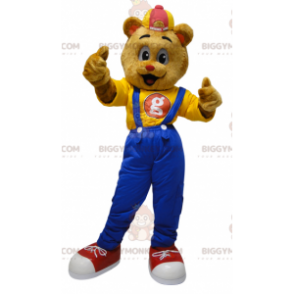Kostým Teddy BIGGYMONKEY™ maskota oblečený v overalu s čepicí –