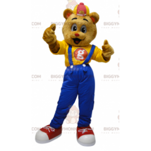 Traje de mascote Teddy BIGGYMONKEY™ vestido de macacão com boné