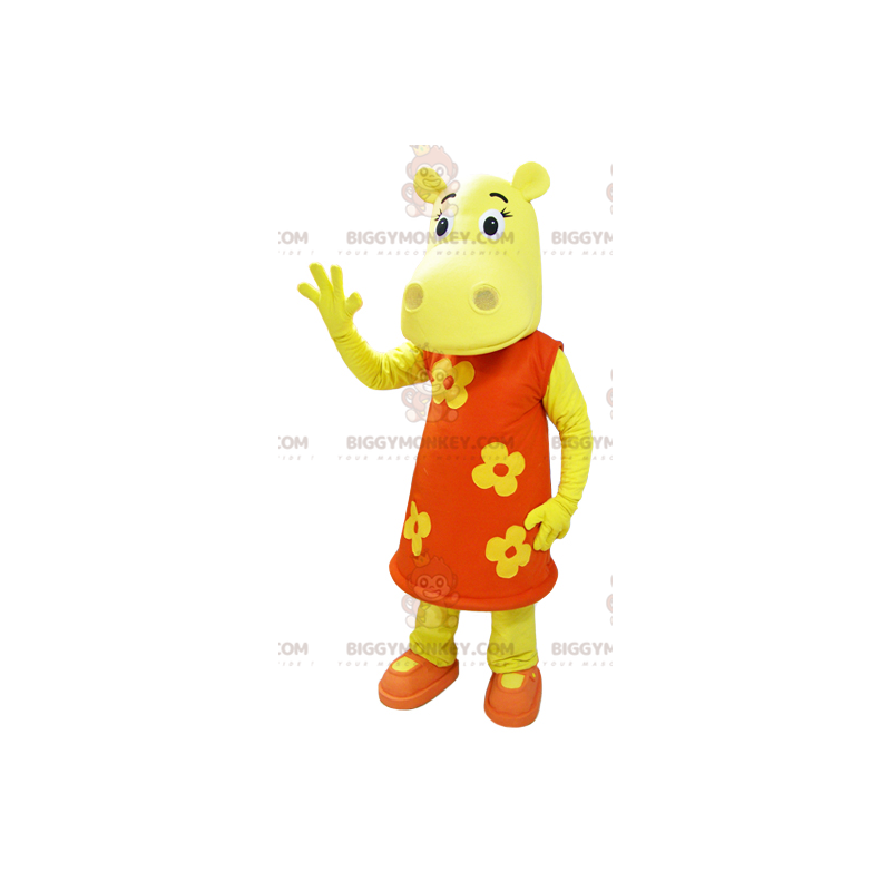 Costume de mascotte BIGGYMONKEY™ d'hippopotame jaune habillé