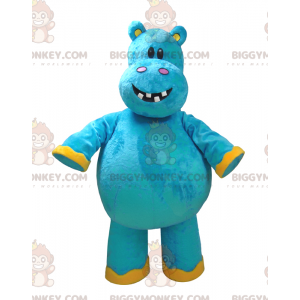 Mycket rolig blå och gul flodhäst BIGGYMONKEY™ maskotdräkt -