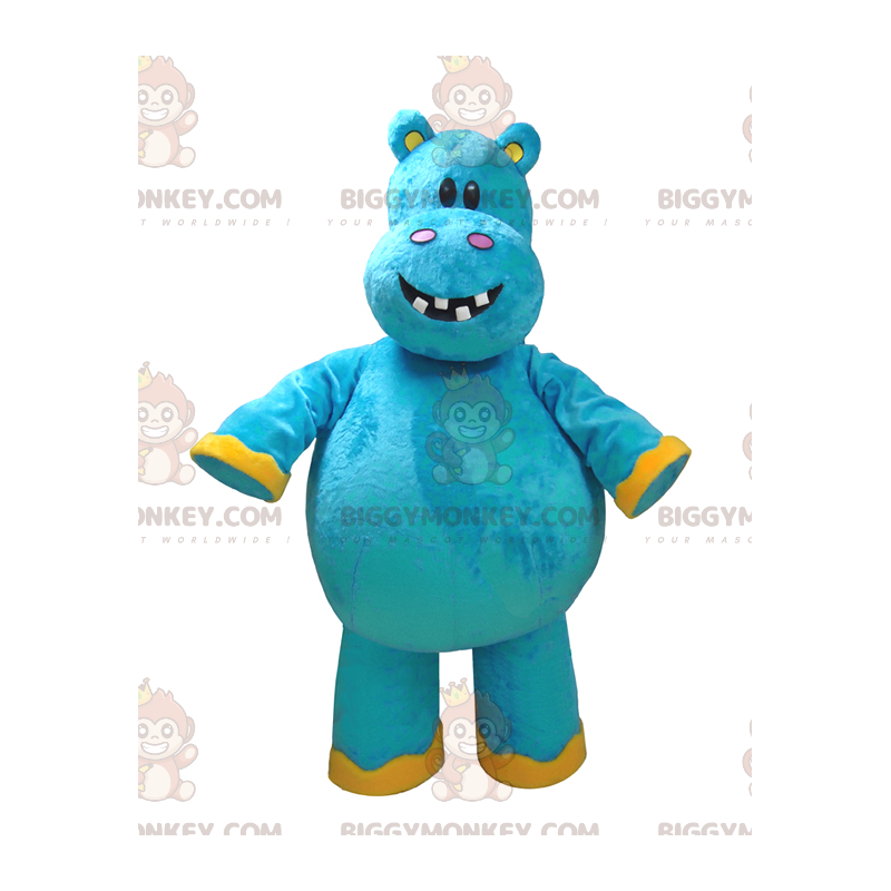 Sehr lustiges blau-gelbes Hippo BIGGYMONKEY™ Maskottchen-Kostüm