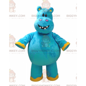 Sehr lustiges blau-gelbes Hippo BIGGYMONKEY™ Maskottchen-Kostüm