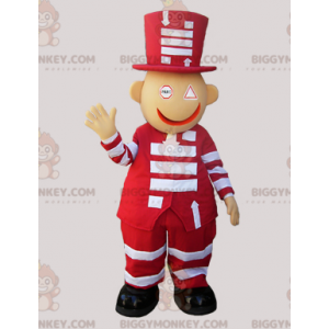 BIGGYMONKEY™ maskottiasu Punavalkoinen lumiukko ja iso hattu -