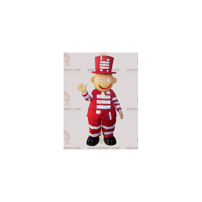 BIGGYMONKEY™ Maskotdräkt Röd och vit snögubbe med stor hatt -