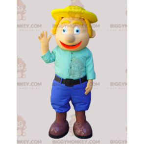 Costume de mascotte BIGGYMONKEY™ d'homme blond habillé en bleu