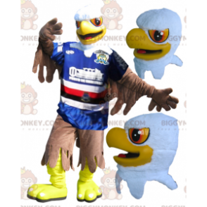 Costume de mascotte BIGGYMONKEY™ d'aigle jaune blanc et marron