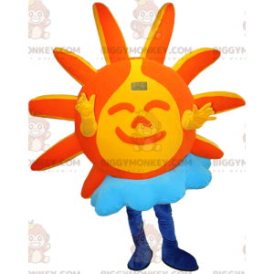 Costume de mascotte BIGGYMONKEY™ de soleil orange et jaune avec