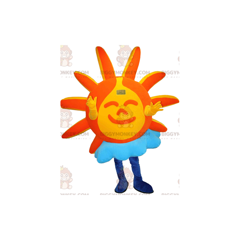 Orange och gul sol med moln BIGGYMONKEY™ maskotdräkt -