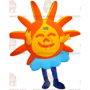 Costume de mascotte BIGGYMONKEY™ de soleil orange et jaune avec