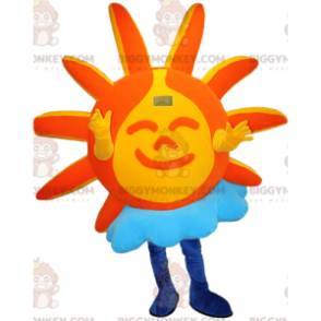 Oranje en gele zon met wolk BIGGYMONKEY™ mascottekostuum -