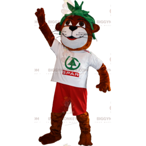 BIGGYMONKEY™ Mascot Costume Brown and White Otter with Green