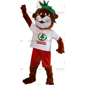 BIGGYMONKEY™ Mascot Costume Brown and White Otter with Green