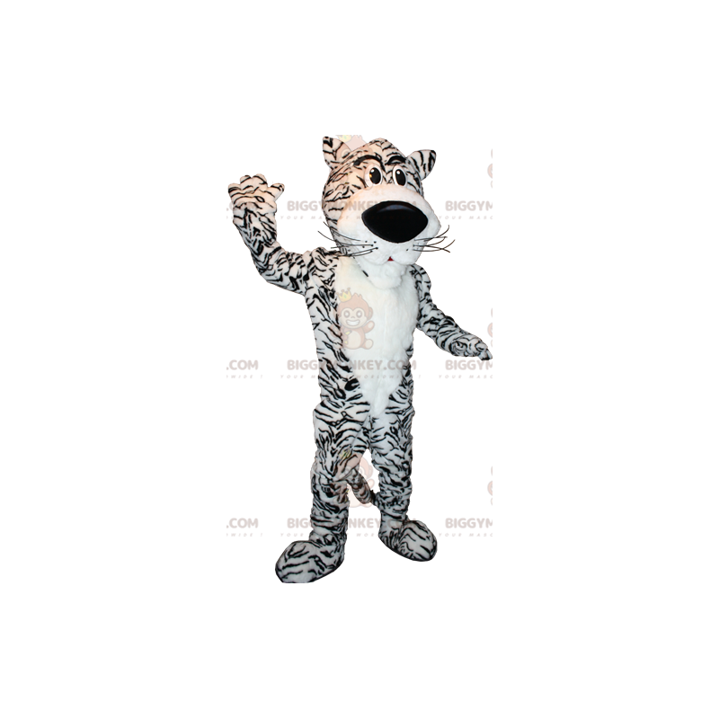 Costume de mascotte BIGGYMONKEY™ de tigre blanc et noir doux et